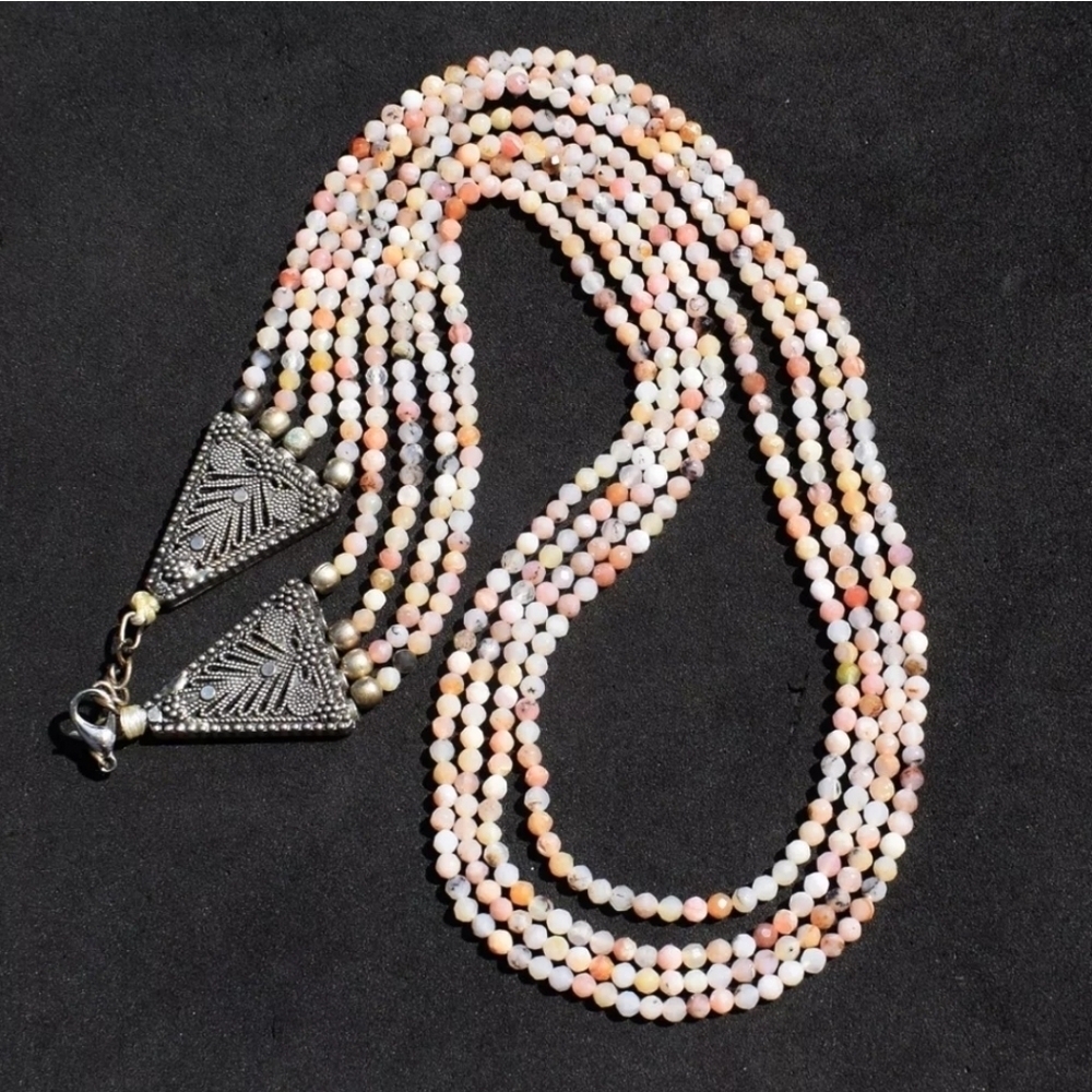 161 Cts Natural Pink Australian Opal 4 Strand Faceted Beaded Necklace Gemstone